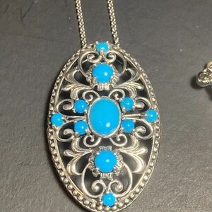 Sterling Silver Sleeping Beauty Turquoise Elongated Pendant with 18” lot#B108